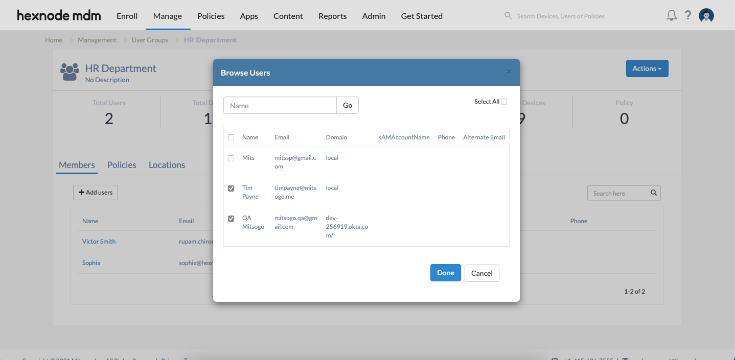 Select your users from the list