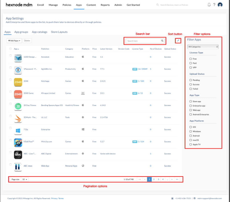 Managing App inventory in Hexnode UEM