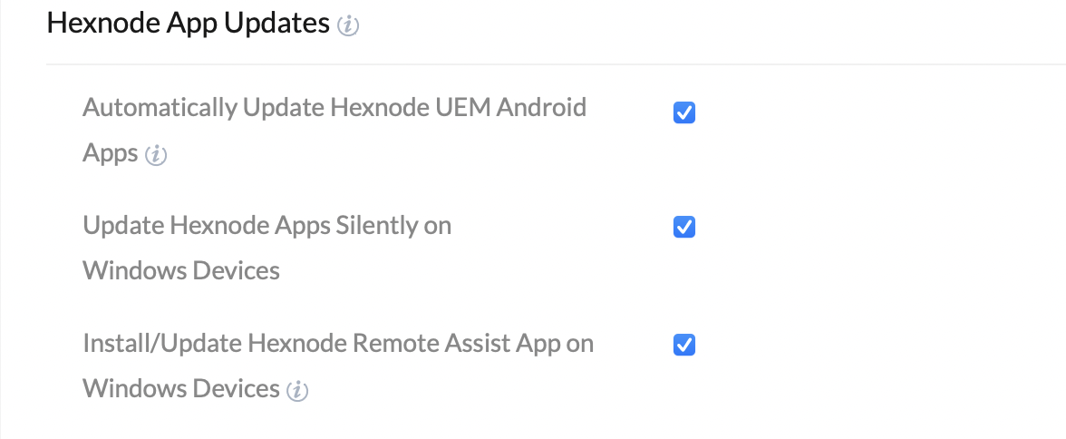 Hexnode App Update settings for Windows and Android devices