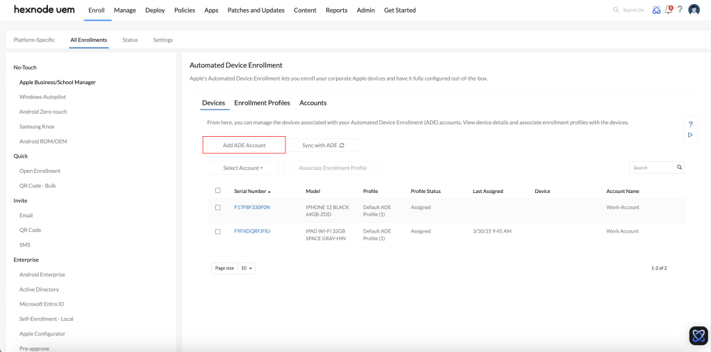 Adding ADE Accounts.