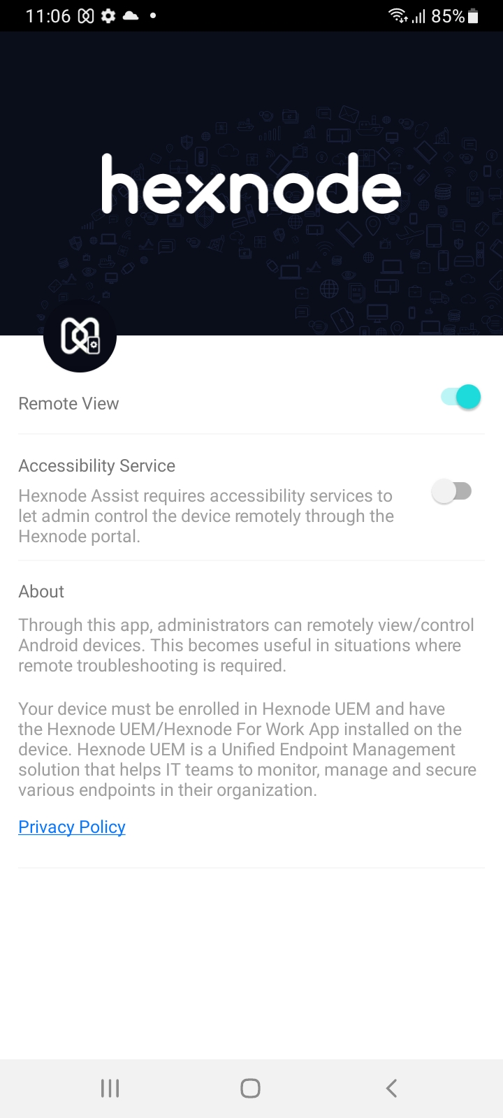 Enable the remote control option on the Hexnode Assist app.