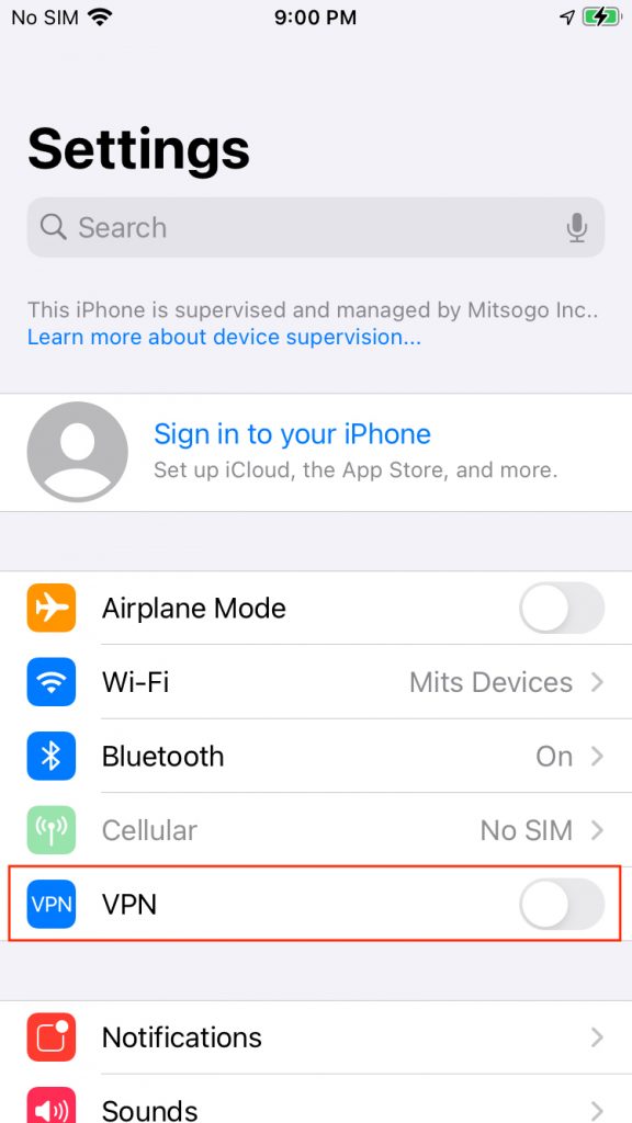 a supervision alert message shows on the device settings