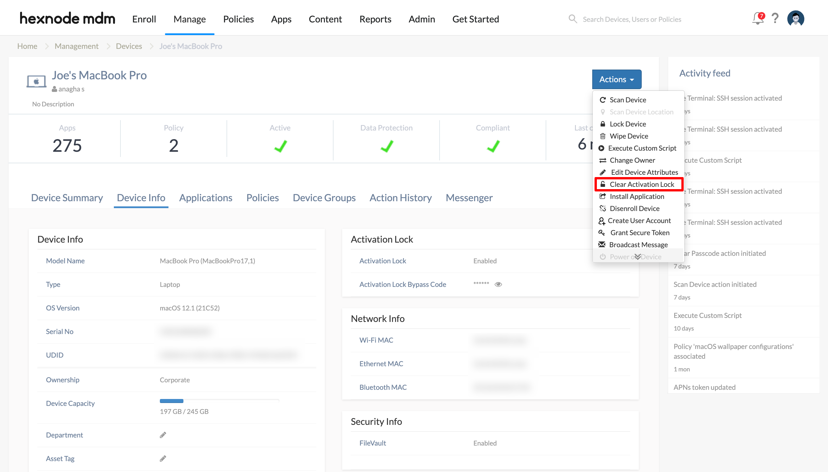 Clear Activation lock remote action