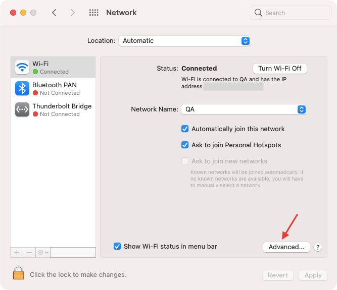 click on advanced to view all saved wifi networks