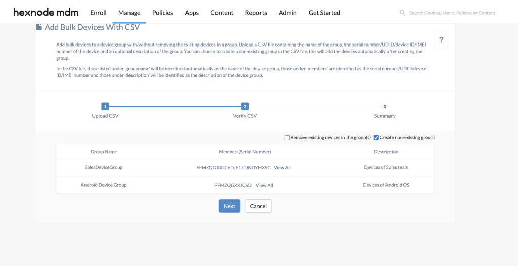 Verify the keys and attributes of the CSV file uploaded for bulk enrollment.