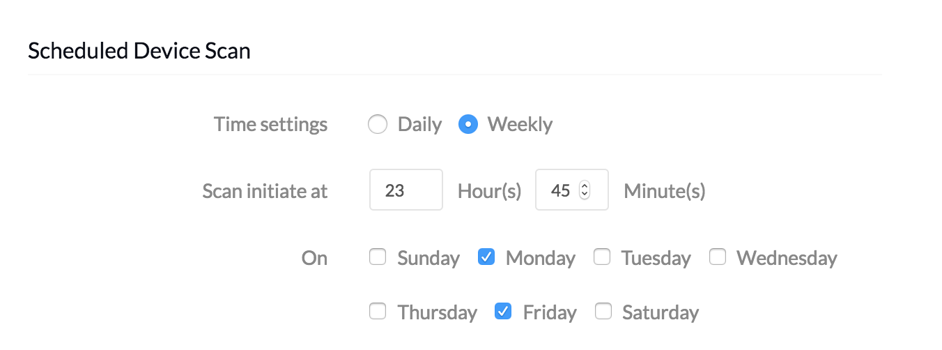 MDM Settings - Scheduled Device Scan Weekly