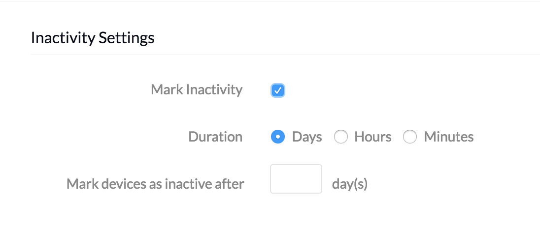 MDM Settings - Inactivity Settings