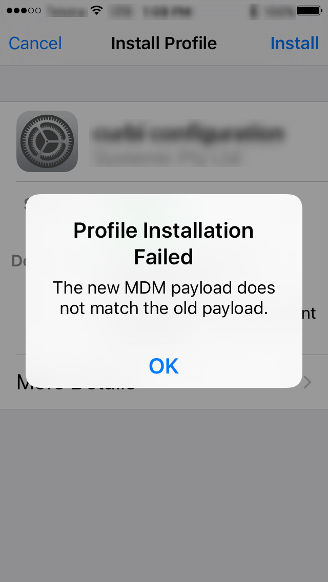 iOS enrollment troubleshooting-The new MDM payload does not match the old payload