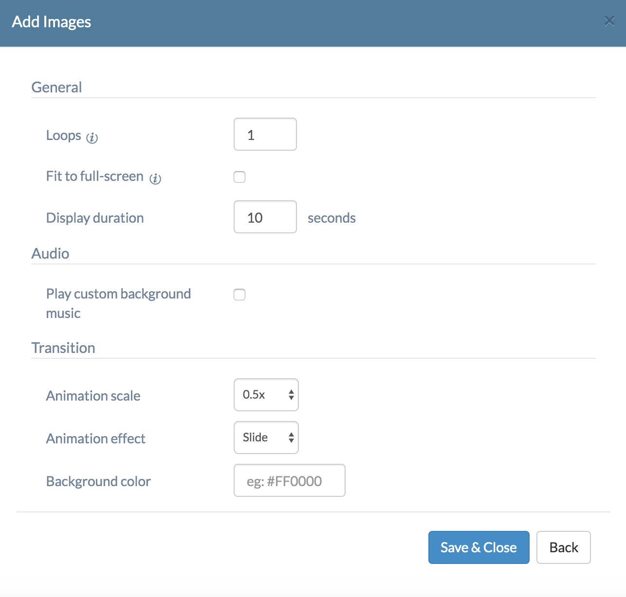 Image Screensaver settings