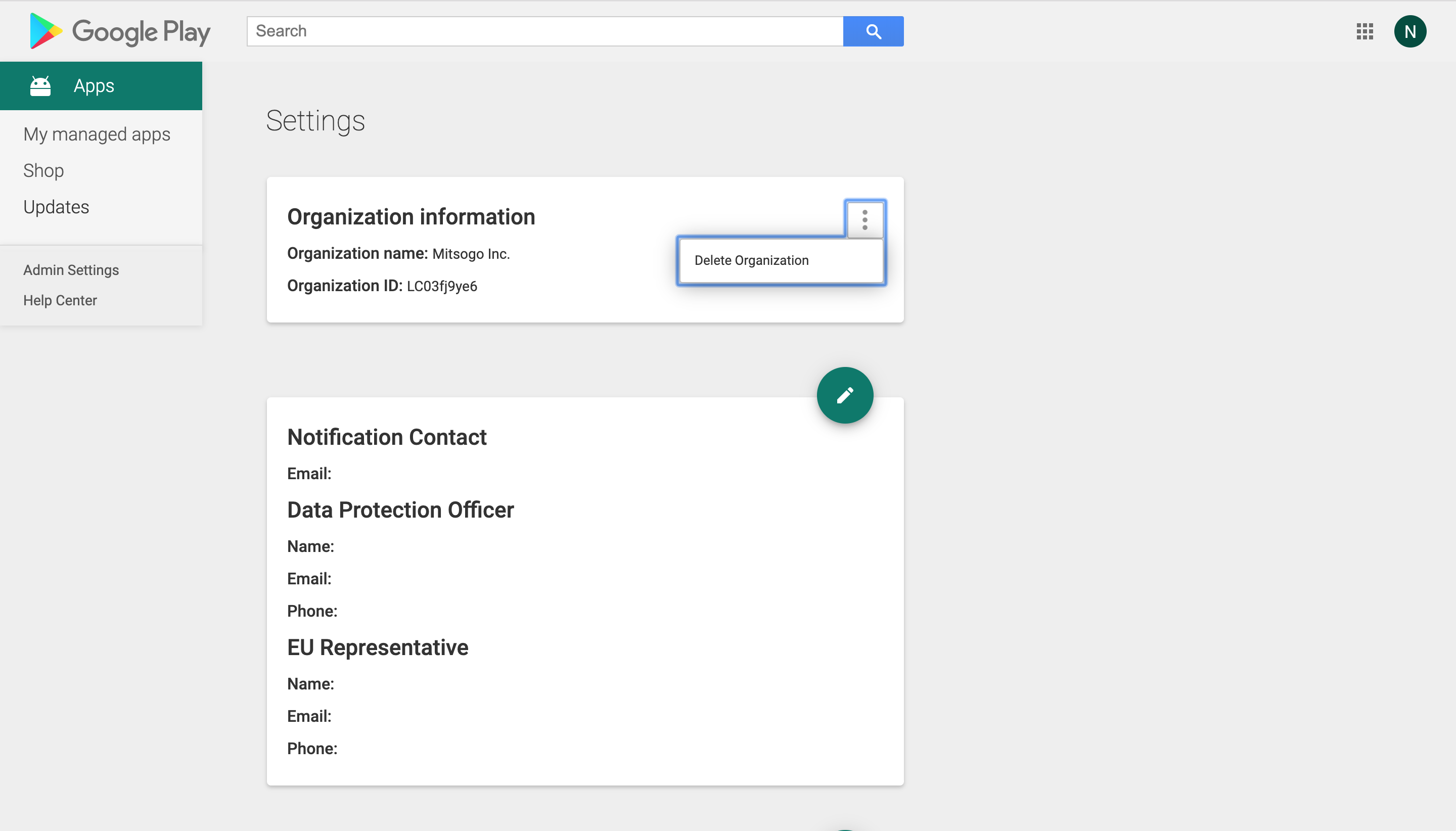 Delete Organization from Google Play Console