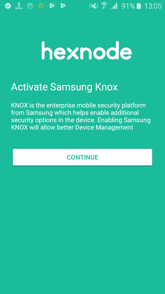 Samsung Knox Activation Hexnode app asks permission during enrollment in Samsung Knox devices