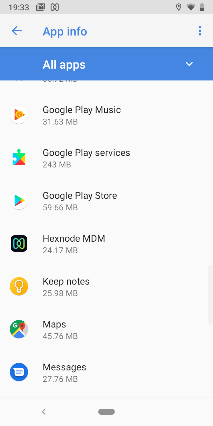 Application info page in Settings