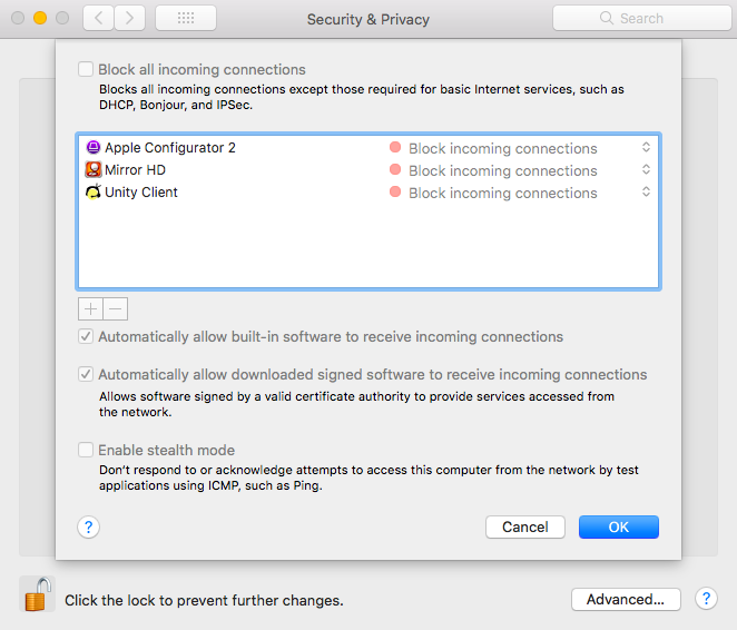 Allow or block connections to applications Allow or block incoming connections to apps