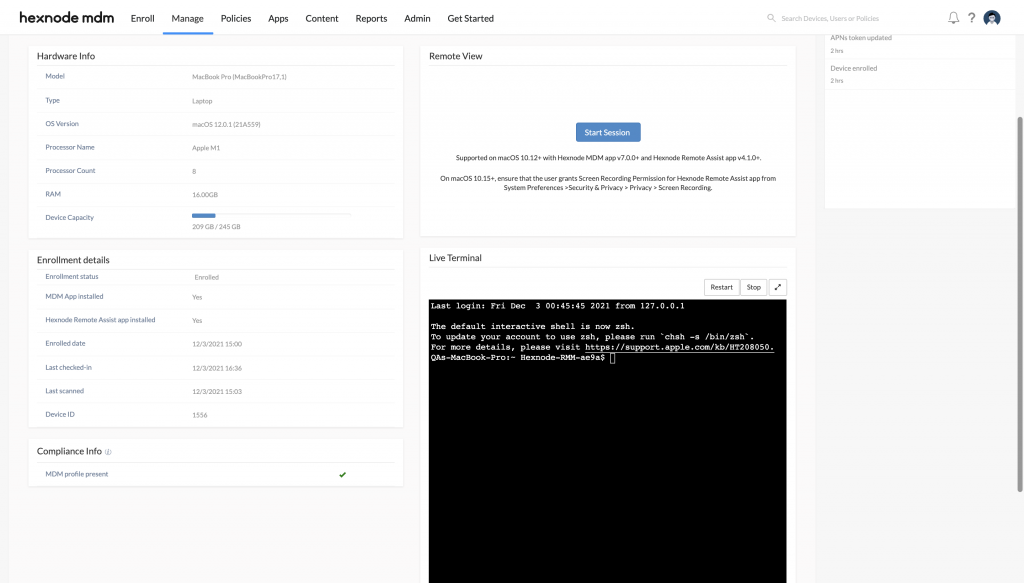 How to enable Live Terminal on your macOS devices - Hexnode Help Center