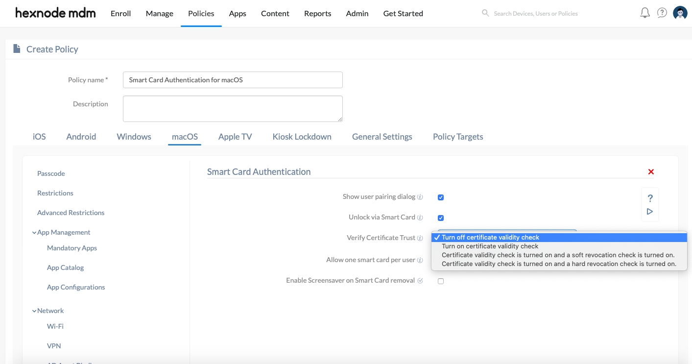 configure smart card authentication for macOS users