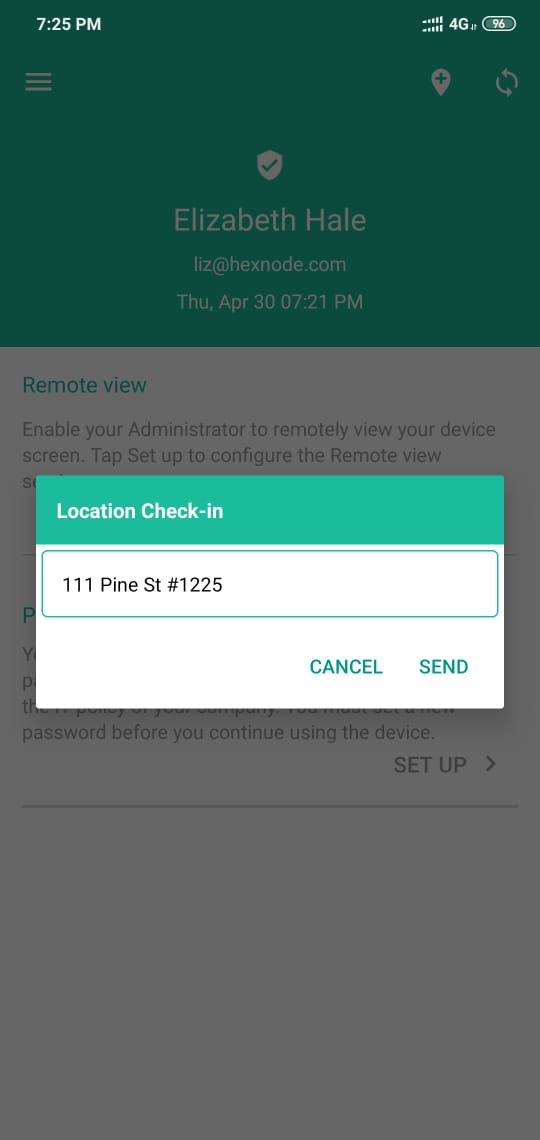 Manually check-in with location notes from the device