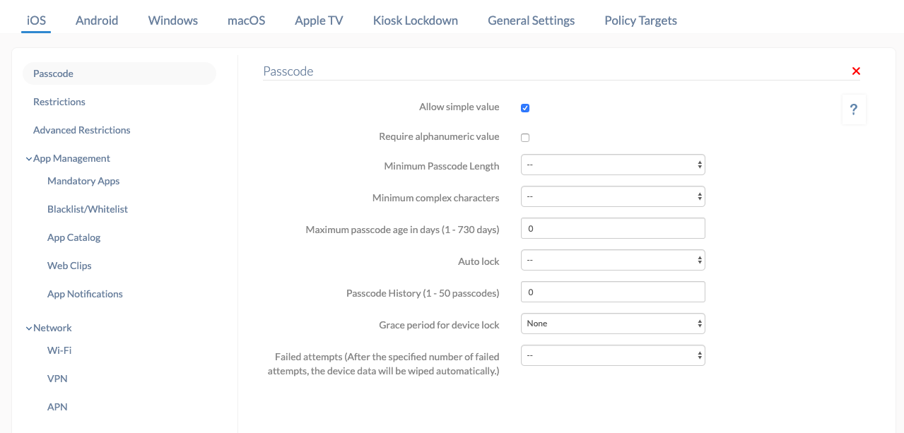 MDM password policy for iOS device