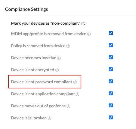Use MDM to set password compliance settings to deactivate Android Enterprise work container on device non-compliance