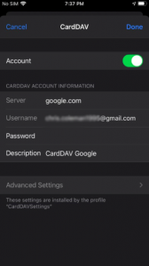CardDav account information on iOS devices configured via Hexnode MDM