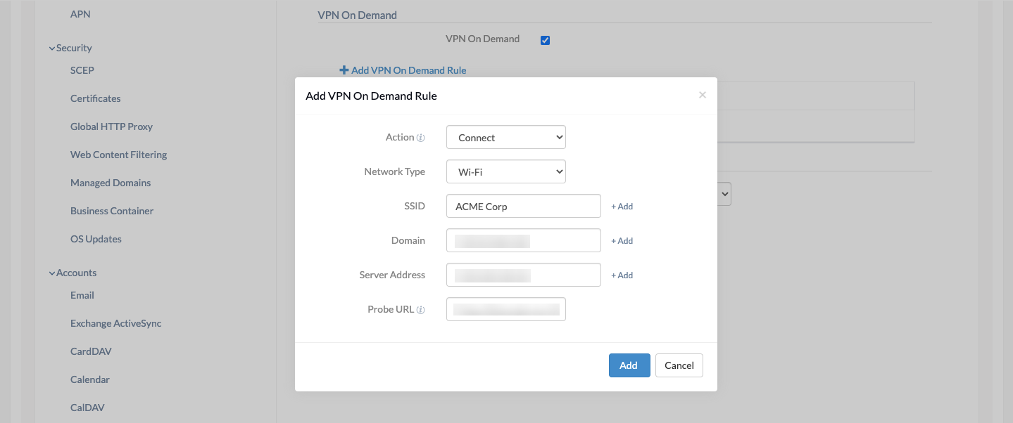 iOS VPN on demand configuration in Hexnode MDM