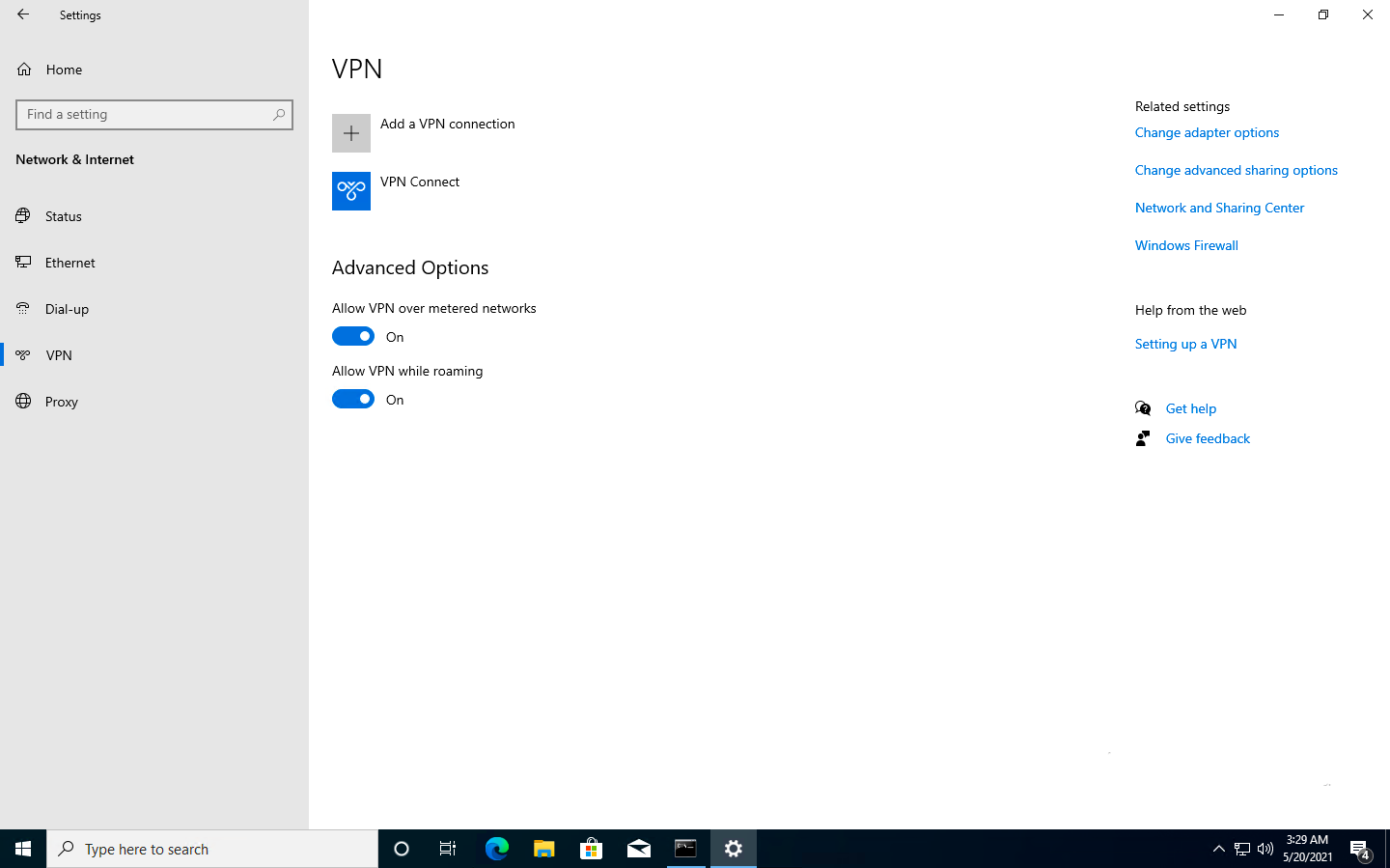 Configured VPN connection on the device.
