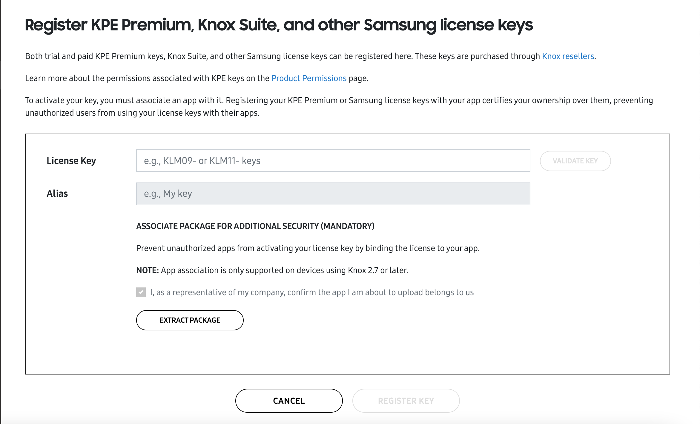 activate the license key by associating package
