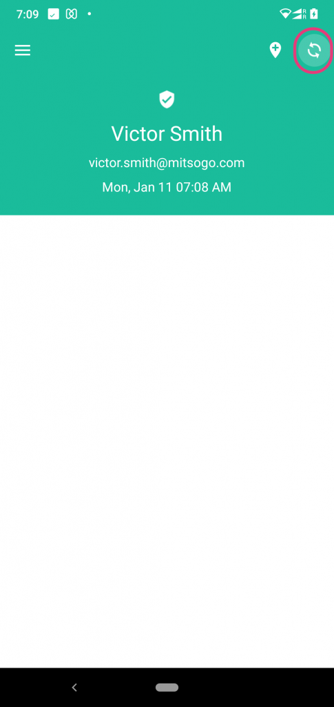 The Sync button is located on the top right corner of the app