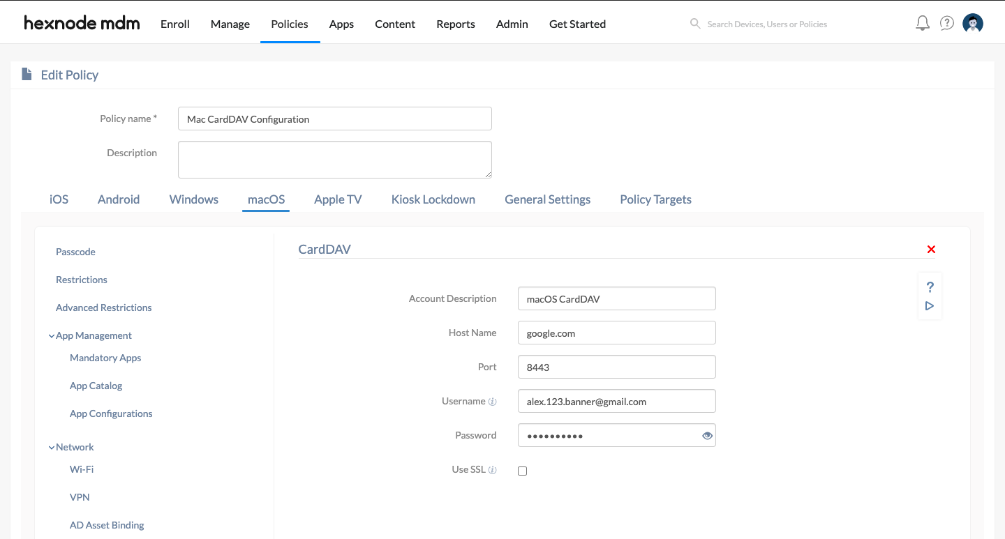 configure macOS CardDAV settings for contacts sync form the servers