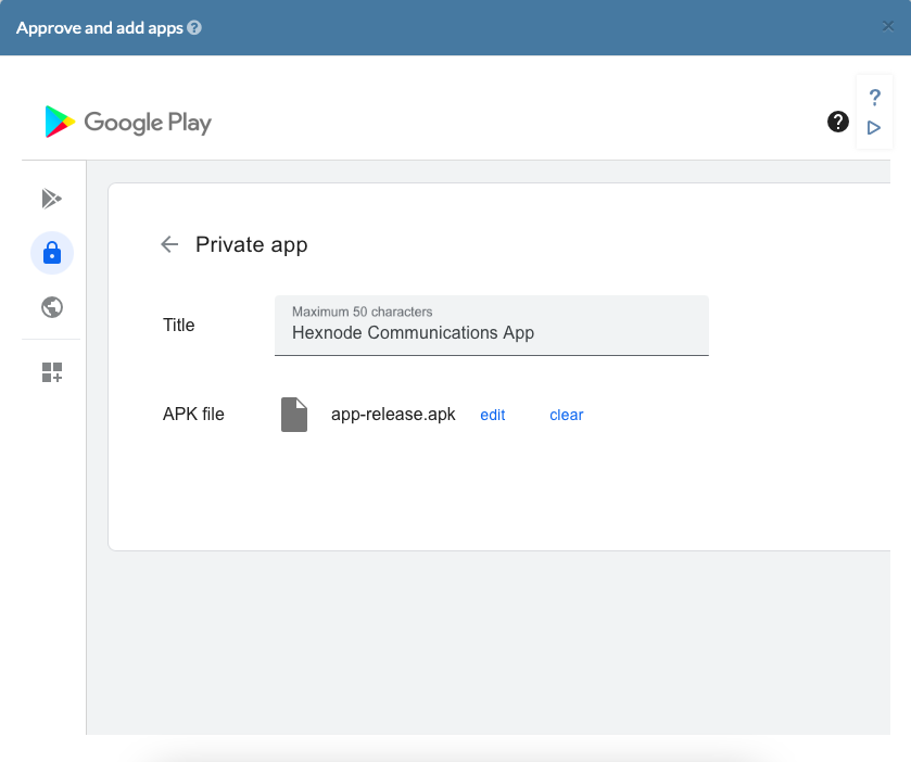 Publish private apps in the Managed Google Play Console publish private apps in the Managed Google Play console to be deployed on Android Enterprise devices
