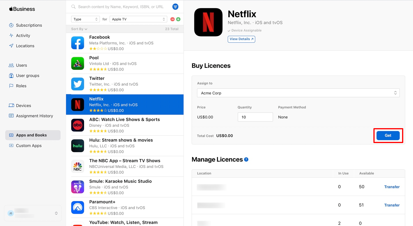 Purchase tvOS apps in Apple Business Manager