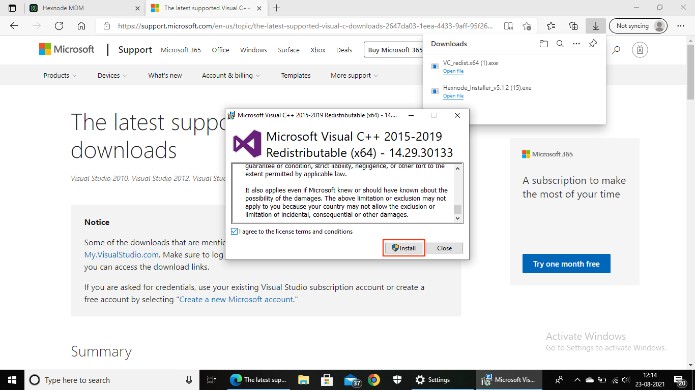 Install the .exe file and agree to the license terms & conditions to download visual studio