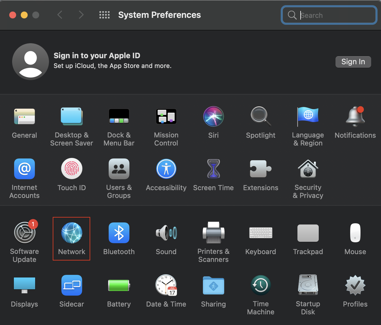 Network location under System Preferences on macOS 