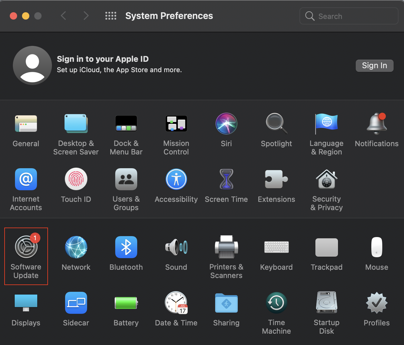 Software update location under System Preferences on macOS 