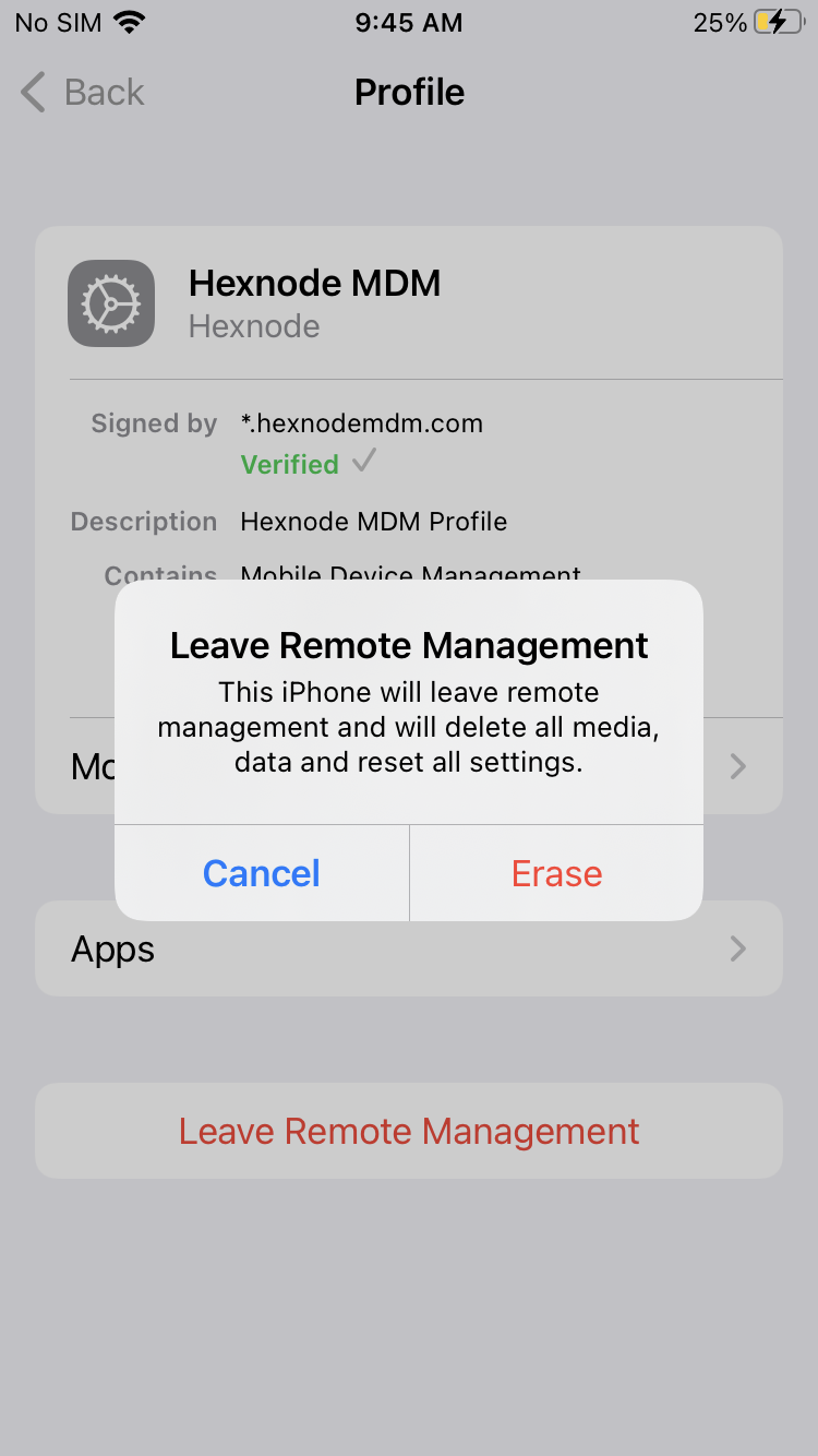Leave Remote Management in iOS devices to remove existing MDM profile