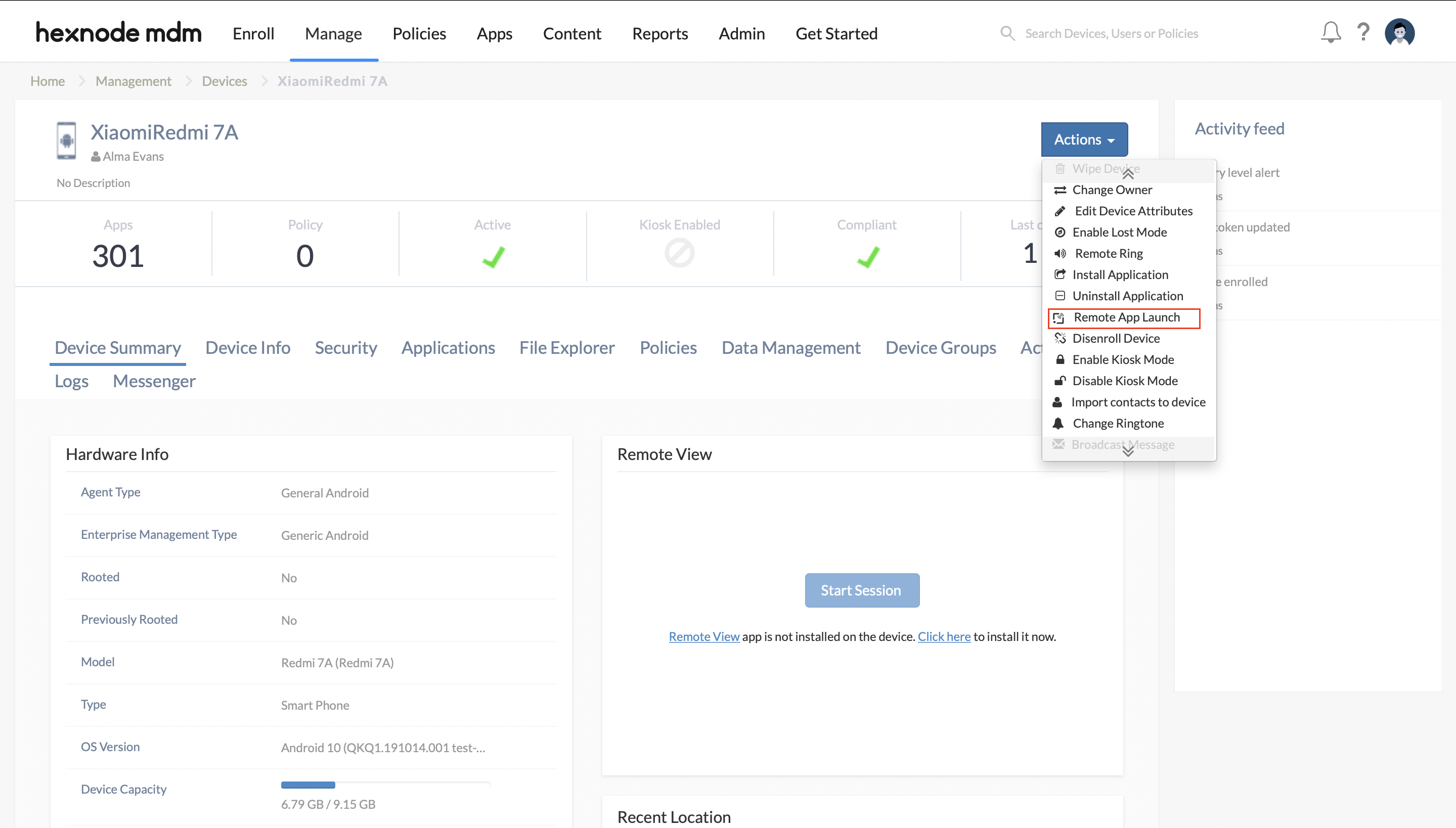 Remotely launch the Play Store app using Remote App Launch Action in Hexnode