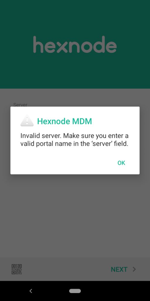 Error message says Invalid server