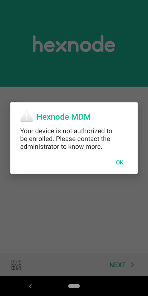 The error message says device is not authorized to be enrolled