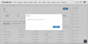PowerShell script to stop and restart Windows audio service remotely executed successfully from Hexnode.