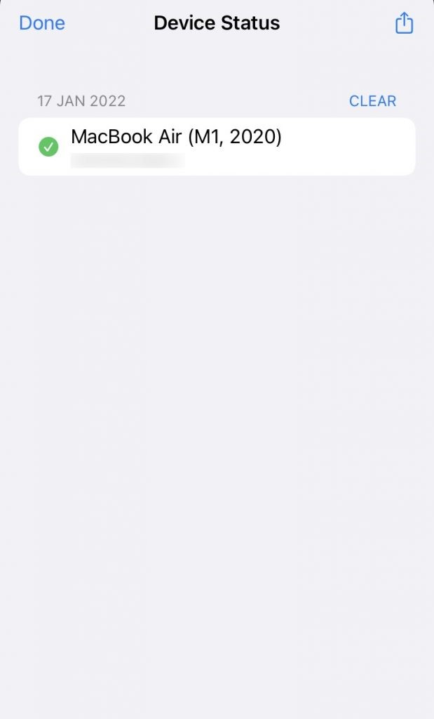 List of devices while tapping menu icon in Apple Configurator