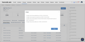 Windows script to fetch browsing history of Firefox returns the output in the Action History tab of Hexnode.