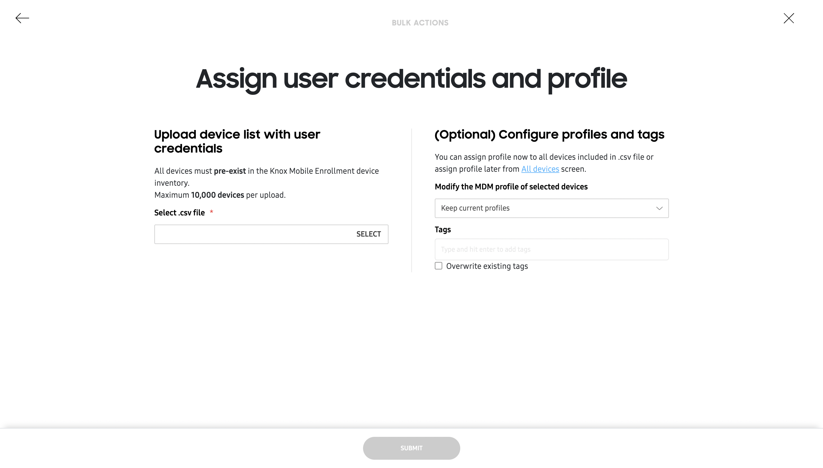  Uploading user credentials in bulk to configure Knox Username Passthrough in Knox Admin Portal.