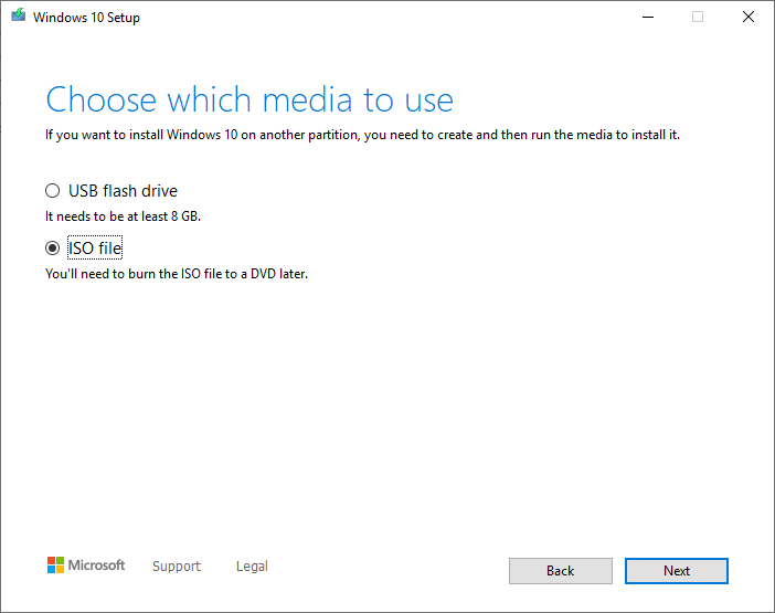 Choose ISO file within media creation tool