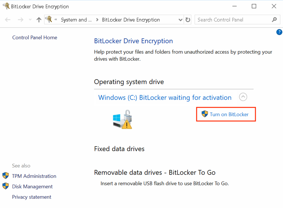 Manage BitLocker on Windows device
