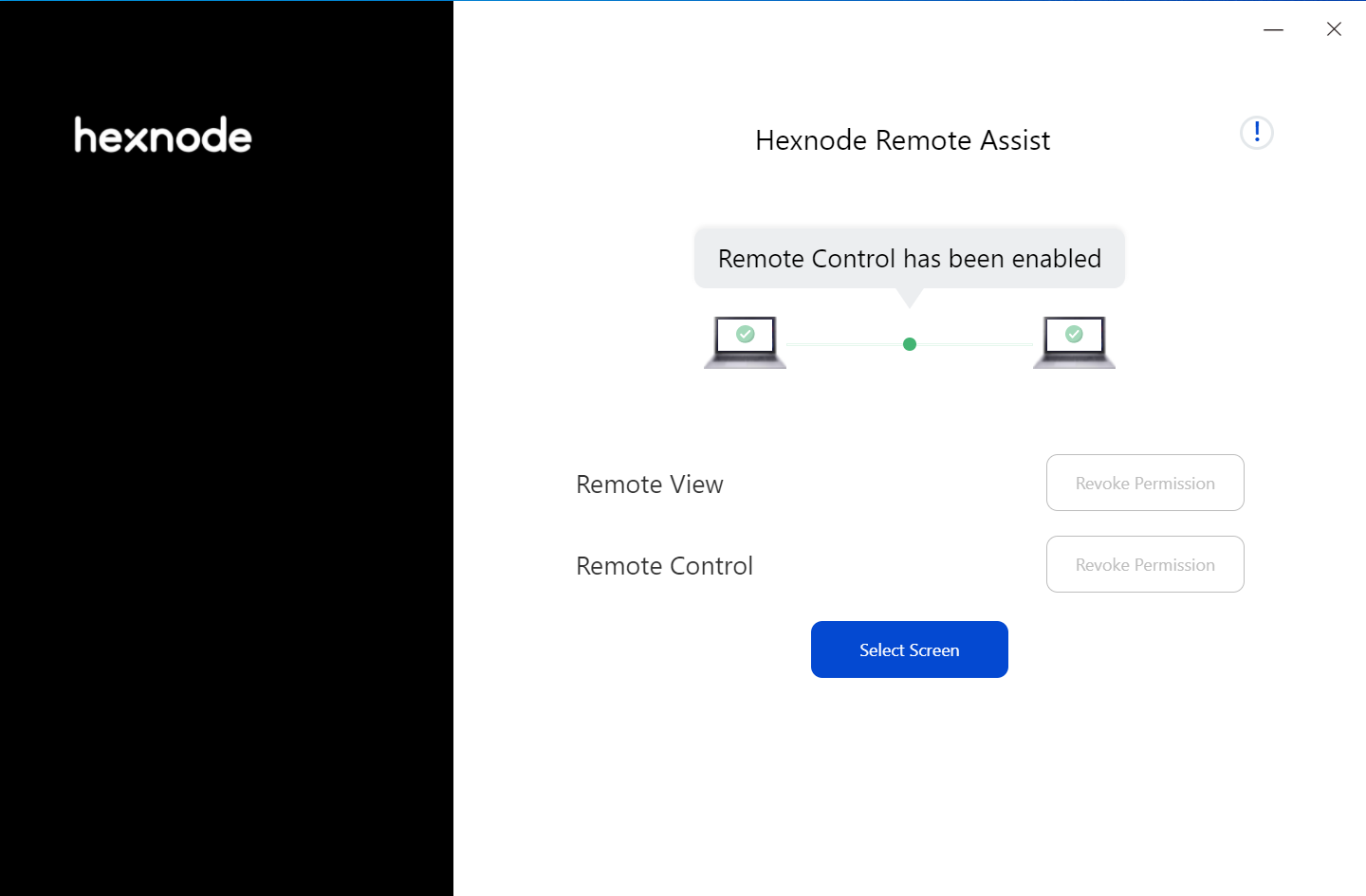 Permission granted for Remote Control on the Windows device