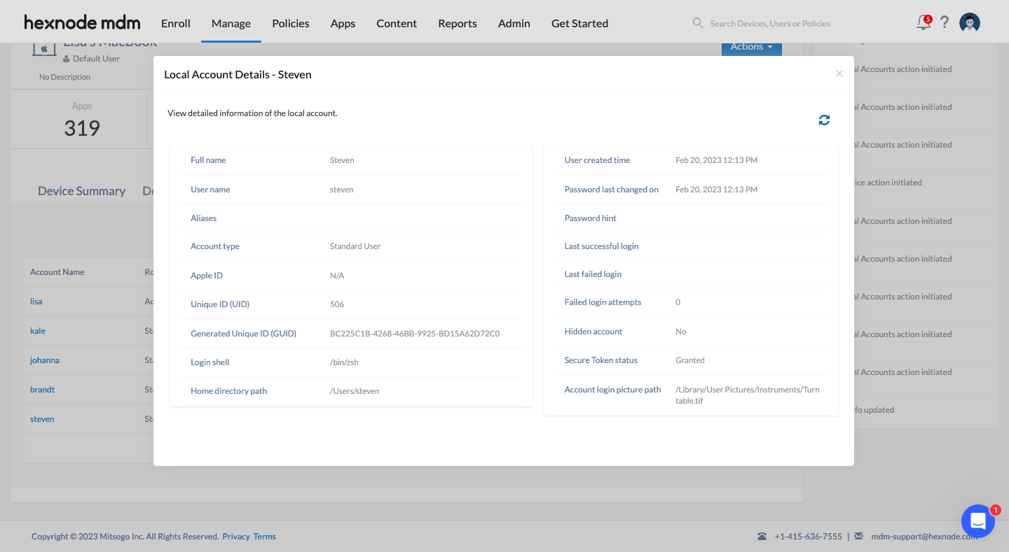 View Local Account Details of Inactive user account Local Account Details page for an Inactive user account