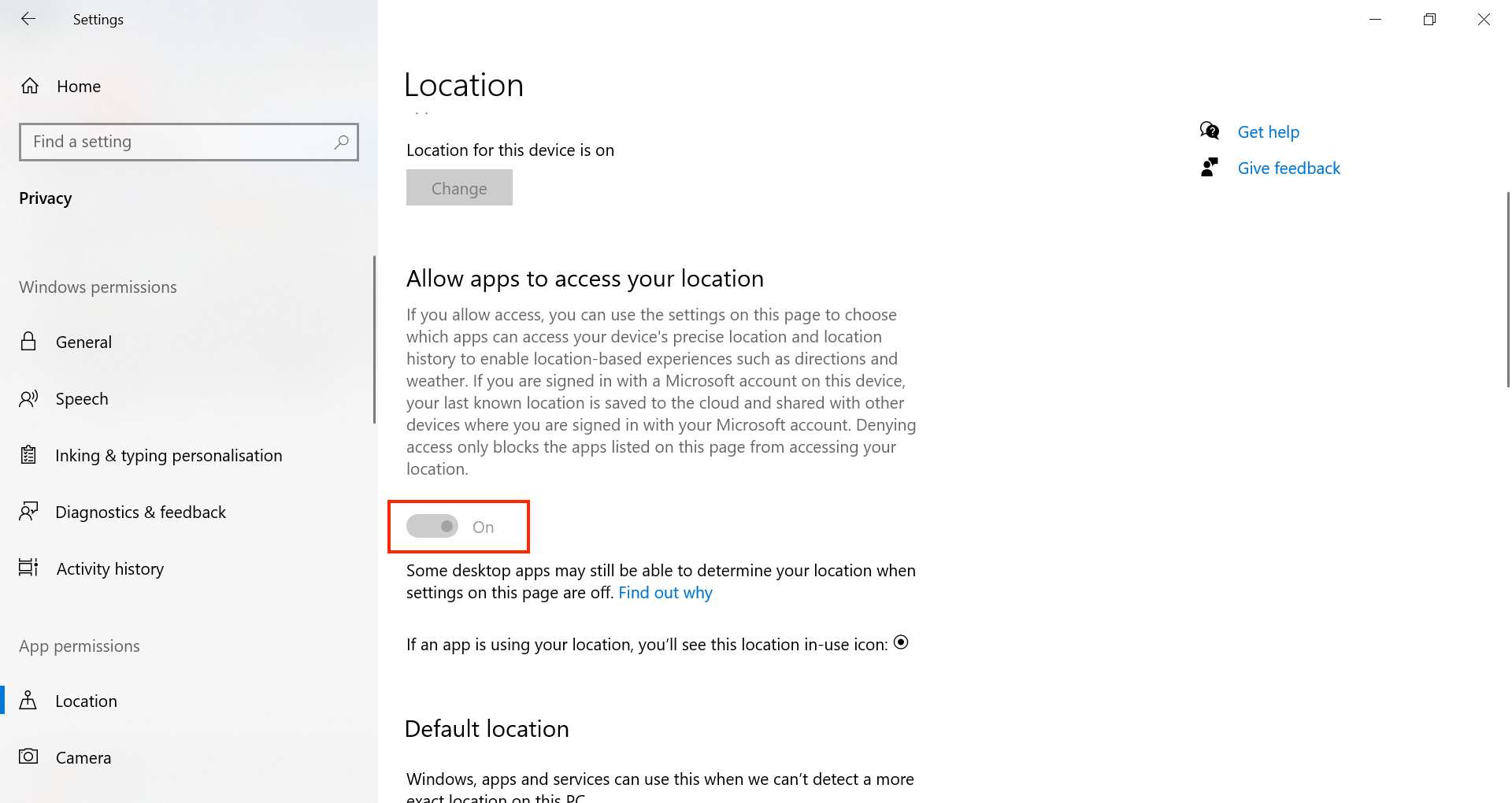 Turn on location services for apps on Windows