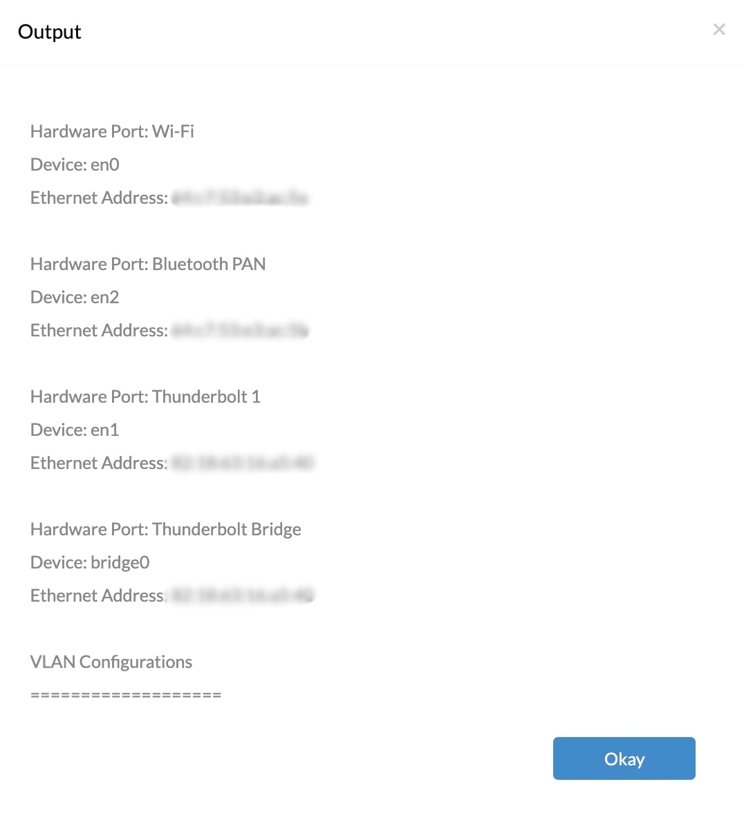 MAC address of all hardware ports