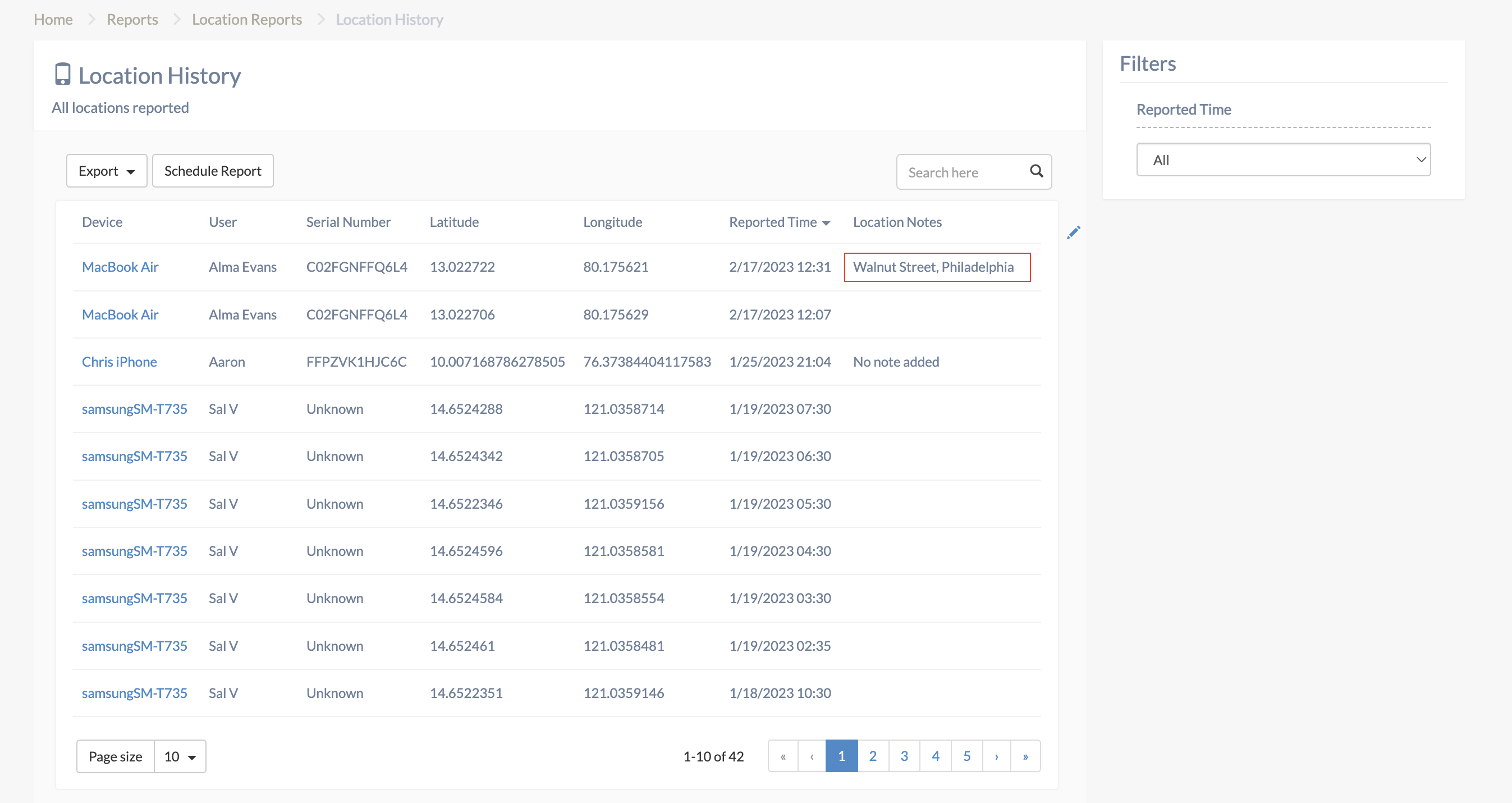 Location tracking notes of macOS devices from reports View location tracking notes of macOS devices from Hexnode reports