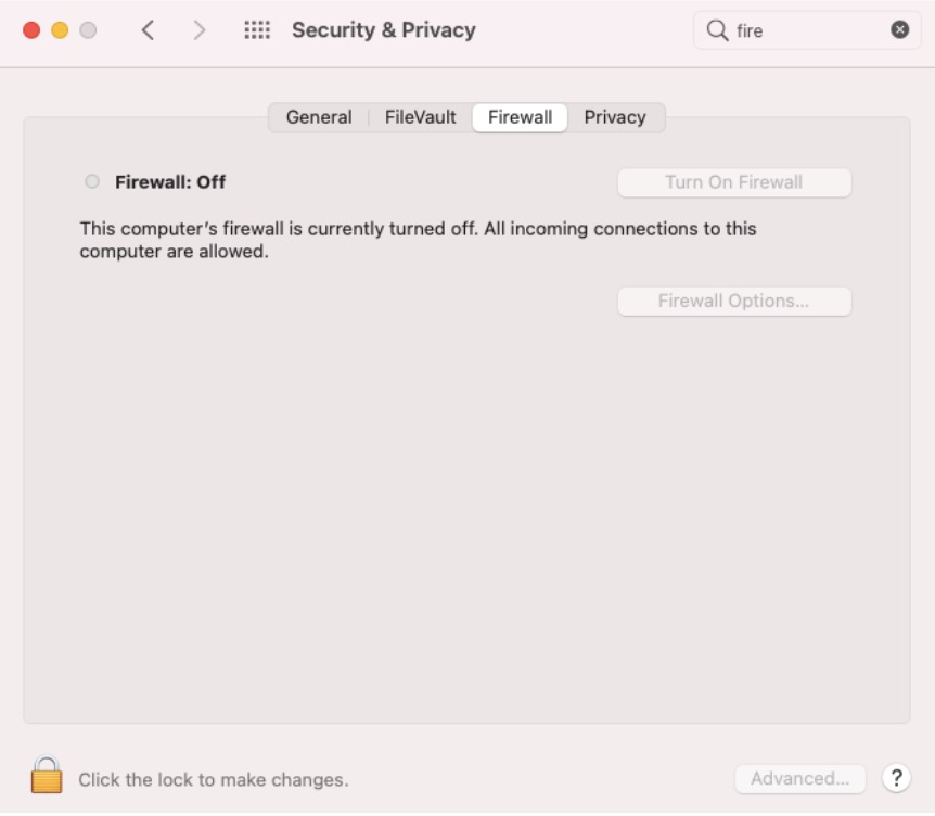 Firewall disabled using the firewall script on a mac