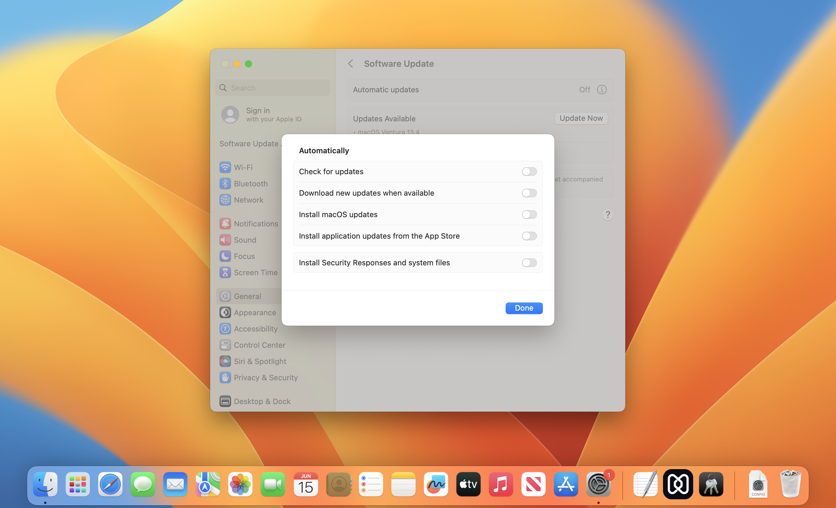 Disable automatic check for OS updates Automatic check for OS updates is disabled